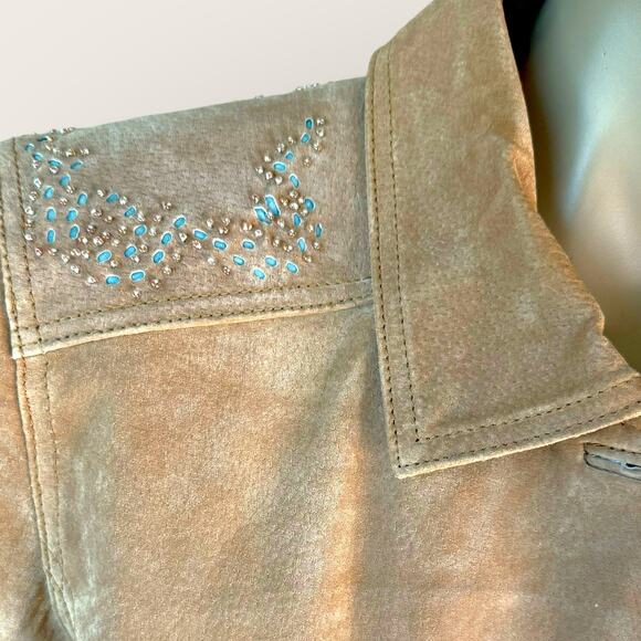 Brandon Thomas Vintage Suede Leather Button Up Jacket Western Women Size M Tan - Picture 7 of 15